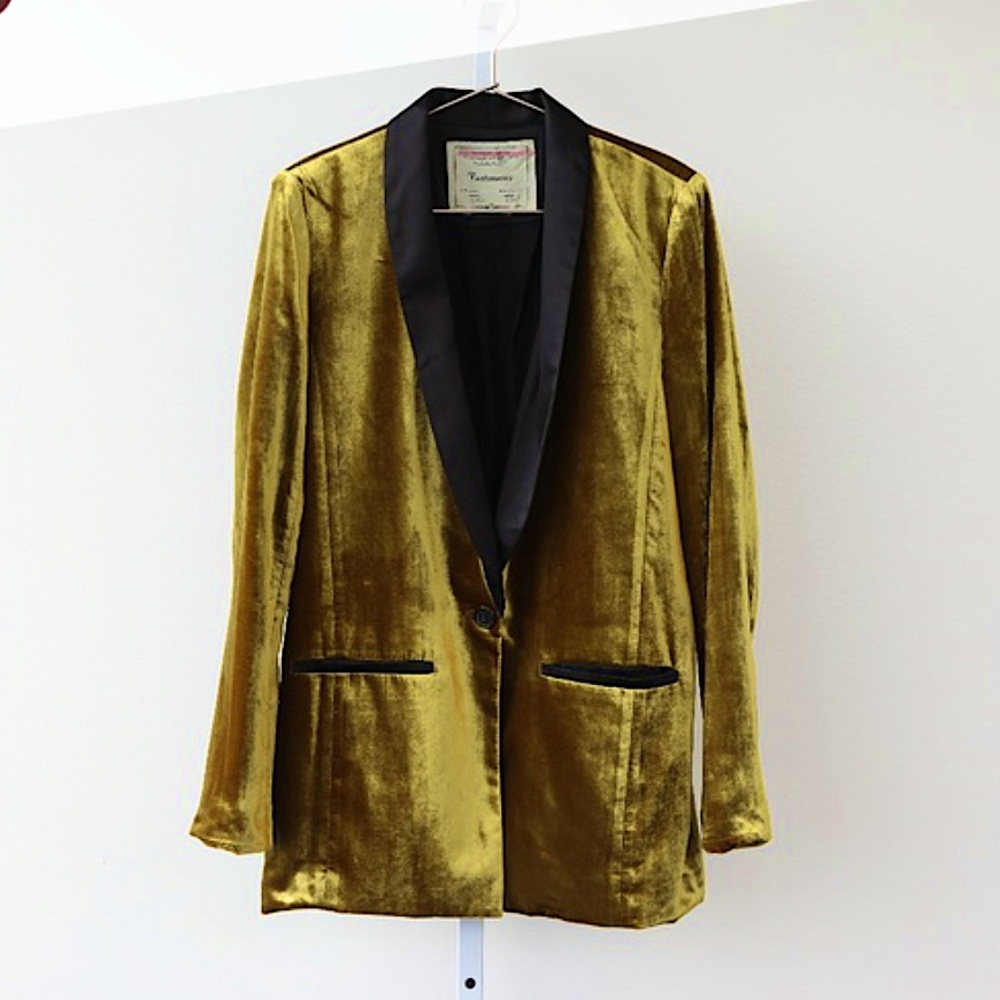 Anthropologie Yellow Velvet Blazer